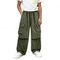 thumbnail image 3 of Falkdiz Boys Cargo Pants Drawstring Open Bottom Pockets Wide Leg Sport Relaxed fit Elastic Waist Trousers for Boys Pantalones, Army Green, Size: 5-6 Years, 3 of 9