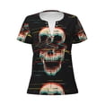 thumbnail image 3 of Naloa Glitch Screaming Skull Print T-Shirts Short Sleeve V Neck Tees for Women Fashion Tops Trendy Lightweight Soft Casual Summer Outfits Clothes, 3 of 5