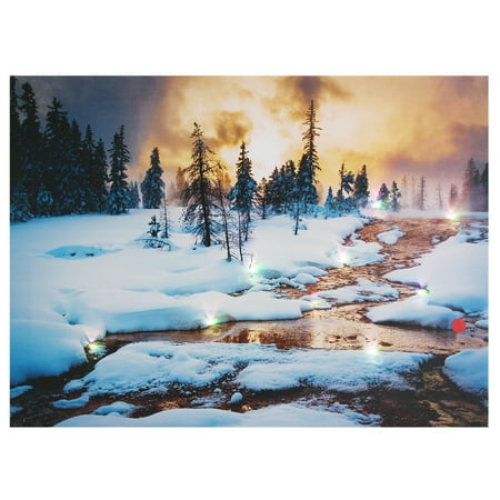 Lighted Wall Art Home 15'' LED Lighted Light-up canvasprint Snow Cabin Canvas Art Picture Print Home Wall Decor ()