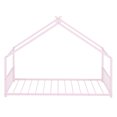 thumbnail image 3 of Twin Size Metal Bed with Roof Shape for Kids, Boys, Girls, No Box Spring Needed, Pink, 3 of 7