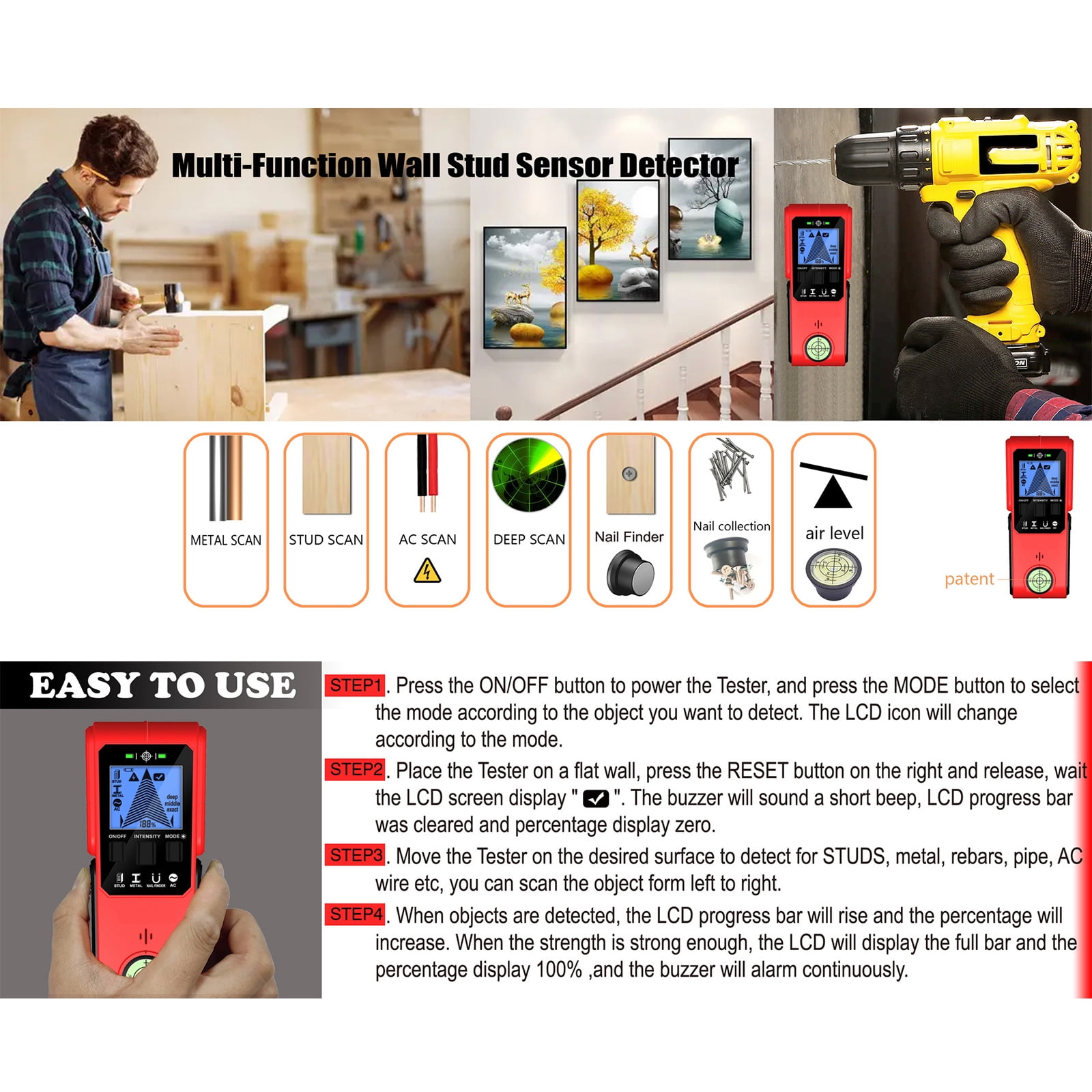 Advanced Portable Wire Pipe Power Scanner Wall Detector for Finding Metal Pipe and Electrical Wire with Ease Easy To Use