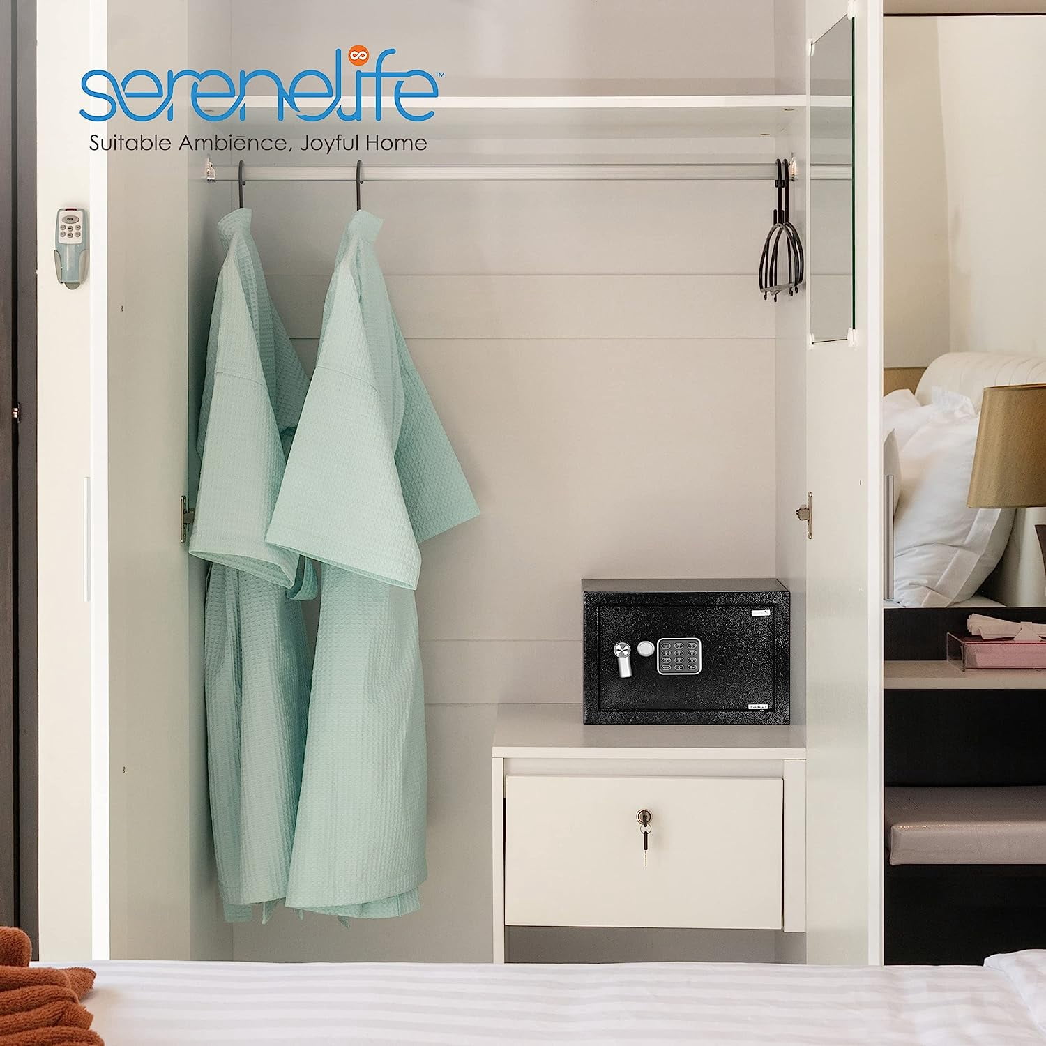 SereneLife Small Fingerprint Safe Box – Electronic Digital Safe With Mechanical Override, 2 Keys, 20 Fingerprint Storage, Steel Construction For Home Or Office