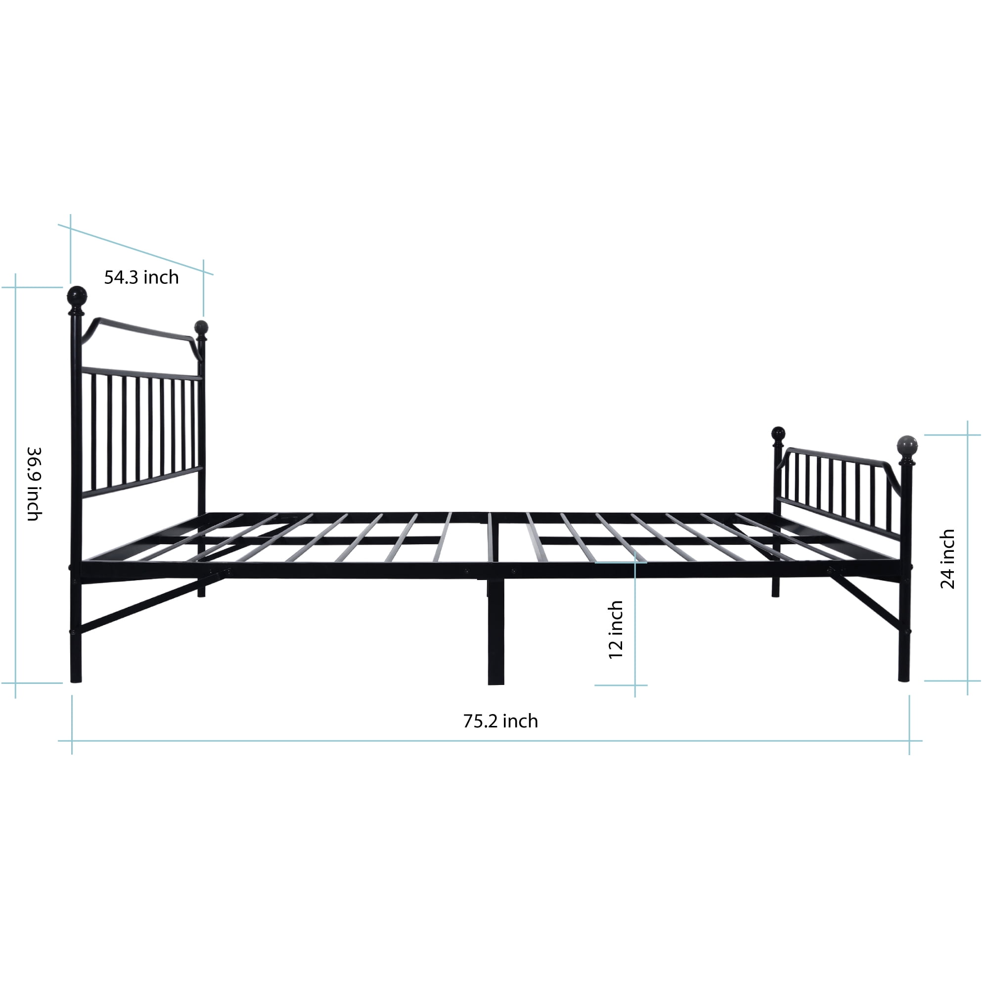 Best Price Mattress 12 Inch All-in-One Easy Setup Metal Platform Bed w/Steel slats and Headboard