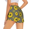 thumbnail image 3 of Xecao's Sunflowers On Black And White Stripes for a double-layer running short for women, perfect for gym, tennis, and more, featuring a convenient pocket., 3 of 9