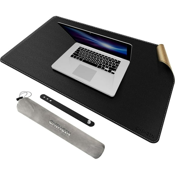 32" x 20" Desk Mat with Cork & PU Leather, Dual Sided Desk Pad, Waterproof Computer Desk Mat for Gaming, Office, Home (Black)