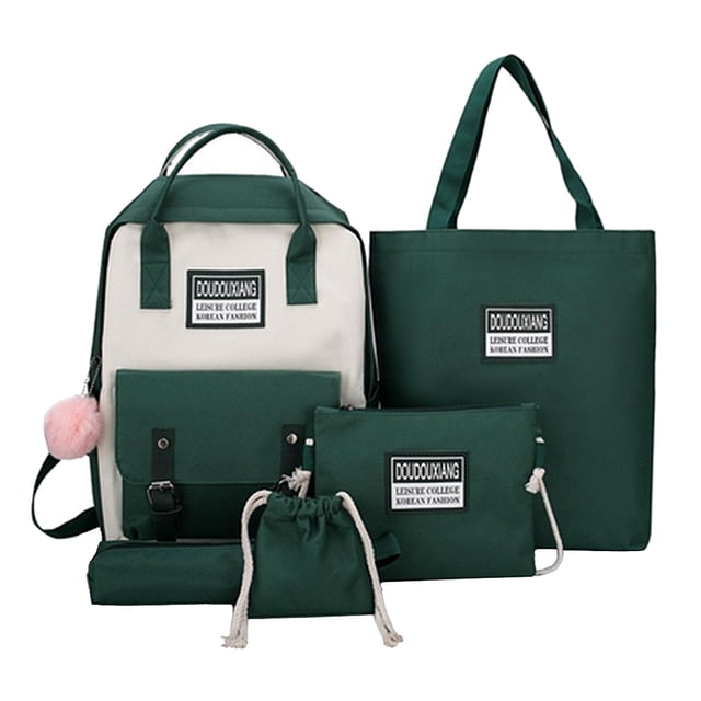 Juego de 5 piezas Lona de viaje Bolsa de hombro Tote Verde Hugo mochila de moda para mujer