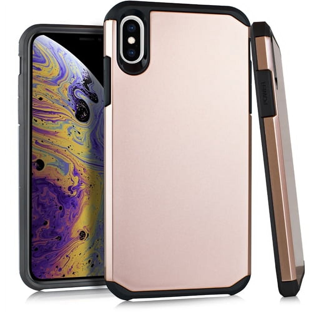 iPhone X/ XS Case, STARSHOP Drop Protection Dual Layers Phone Cover - Rose Gold