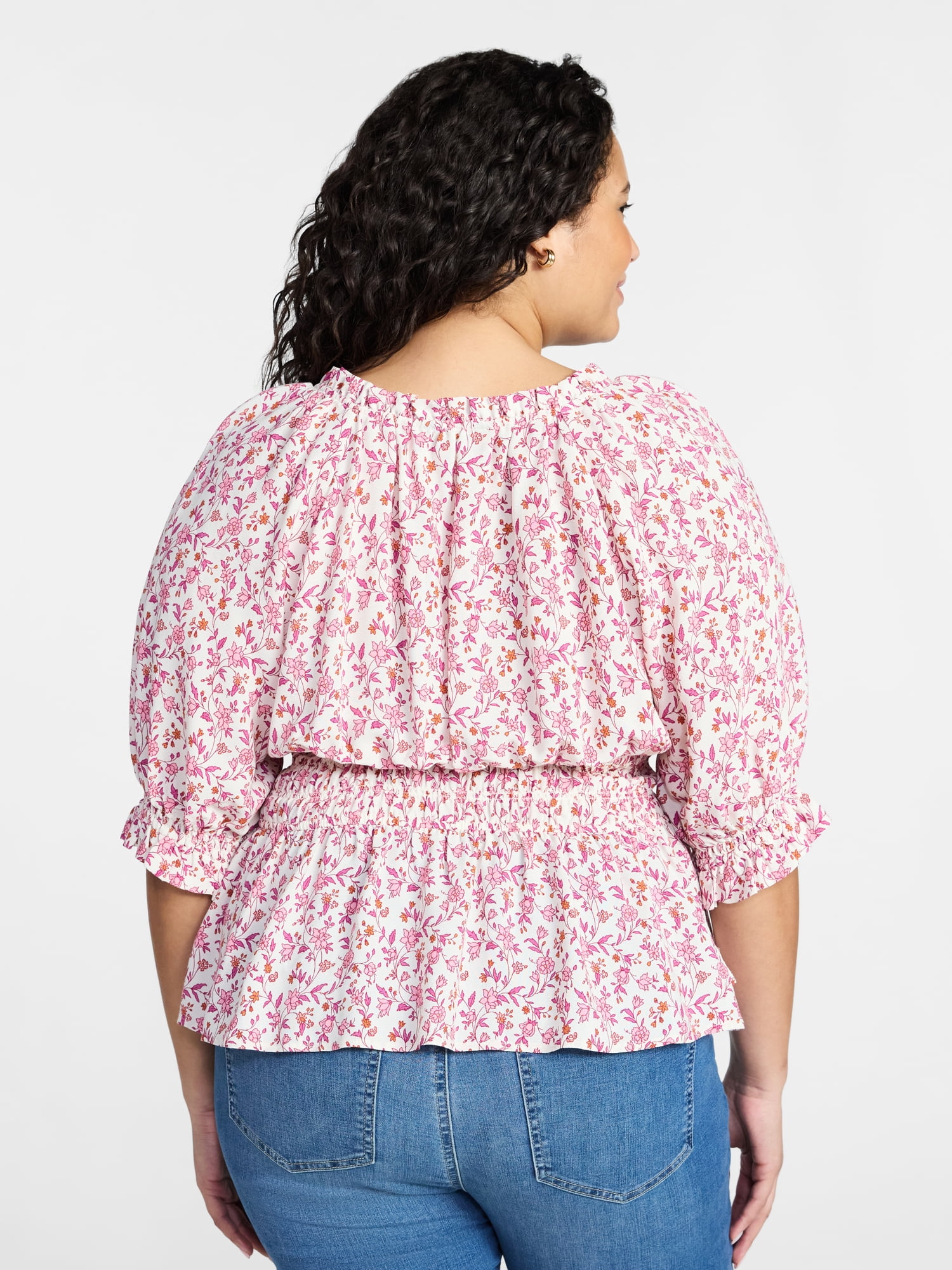 Terra & Sky Women’s Plus Smocked Waist Blouse, Sizes 0X-5X