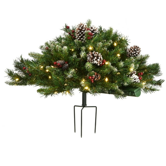 33 in. Frosted Berry Urn Filler with Battery Operated LED Lights