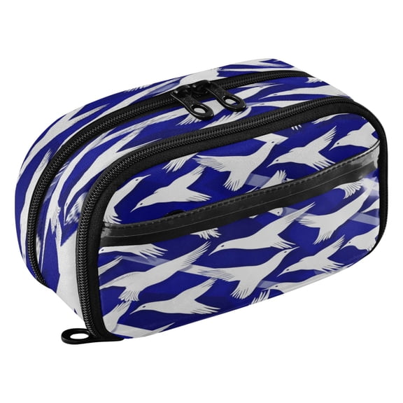 Large Pencil Pen Case Capacity PVC Pencil Pouch Makeup Bag for Women Man, Blue White Bird CutoutsPrinted