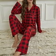 thumbnail image 6 of Women's Cotton Pajama Set Casual Plaid Long Sleeve Lapel Button Down Tops and Pants Set Loungewear with Pockets, 6 of 8