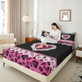 thumbnail image 4 of jejeloiu Leopard Cheetah Pattern Bed Sheets,Cute Loves Heart King Sheets,Pink White Black Sheet Set For Adults,Super Cozy Room Decor,4pcs, 4 of 7