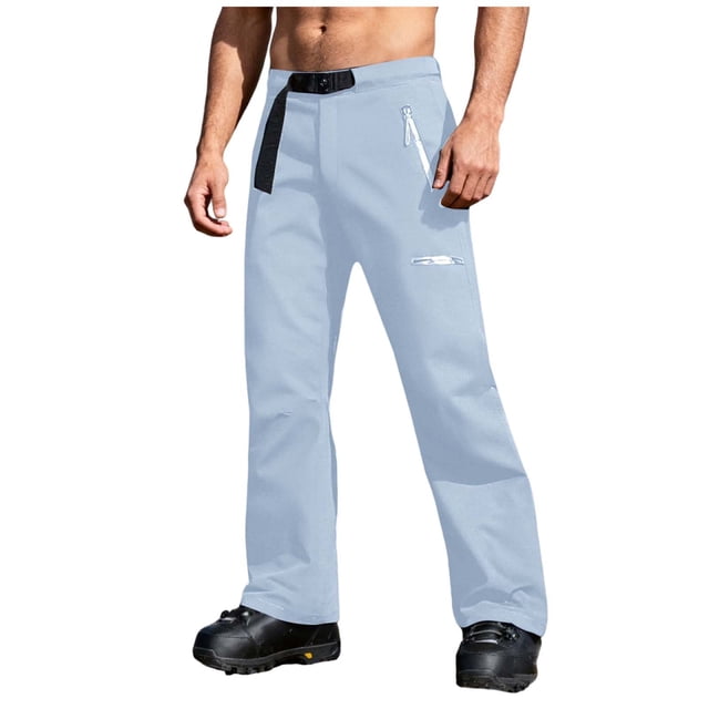 Mens Ski Pants, Casual Faddish Solid Patchwork Zipper Multiple Pockets Ski Trousers, Unisex Pants