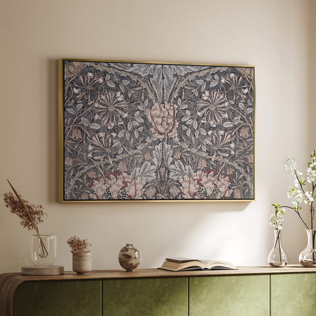 Vintage Abstract Print-XXX Framed in Gold Wood Gallery Wrapped Canvas 17 in. x 25 in.