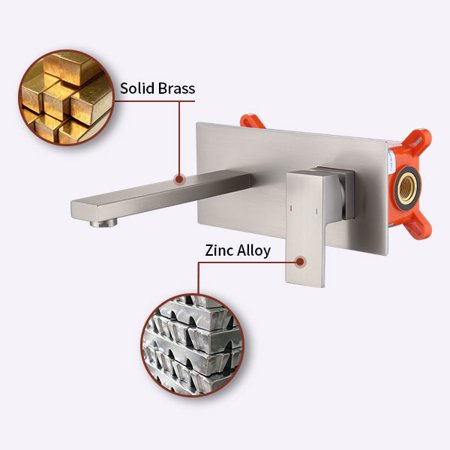 BMTBUY Wall Mount Faucet for Bathroom Sink or Bathtub, Single Handle 2 Holes Brass Rough-in Valve silver