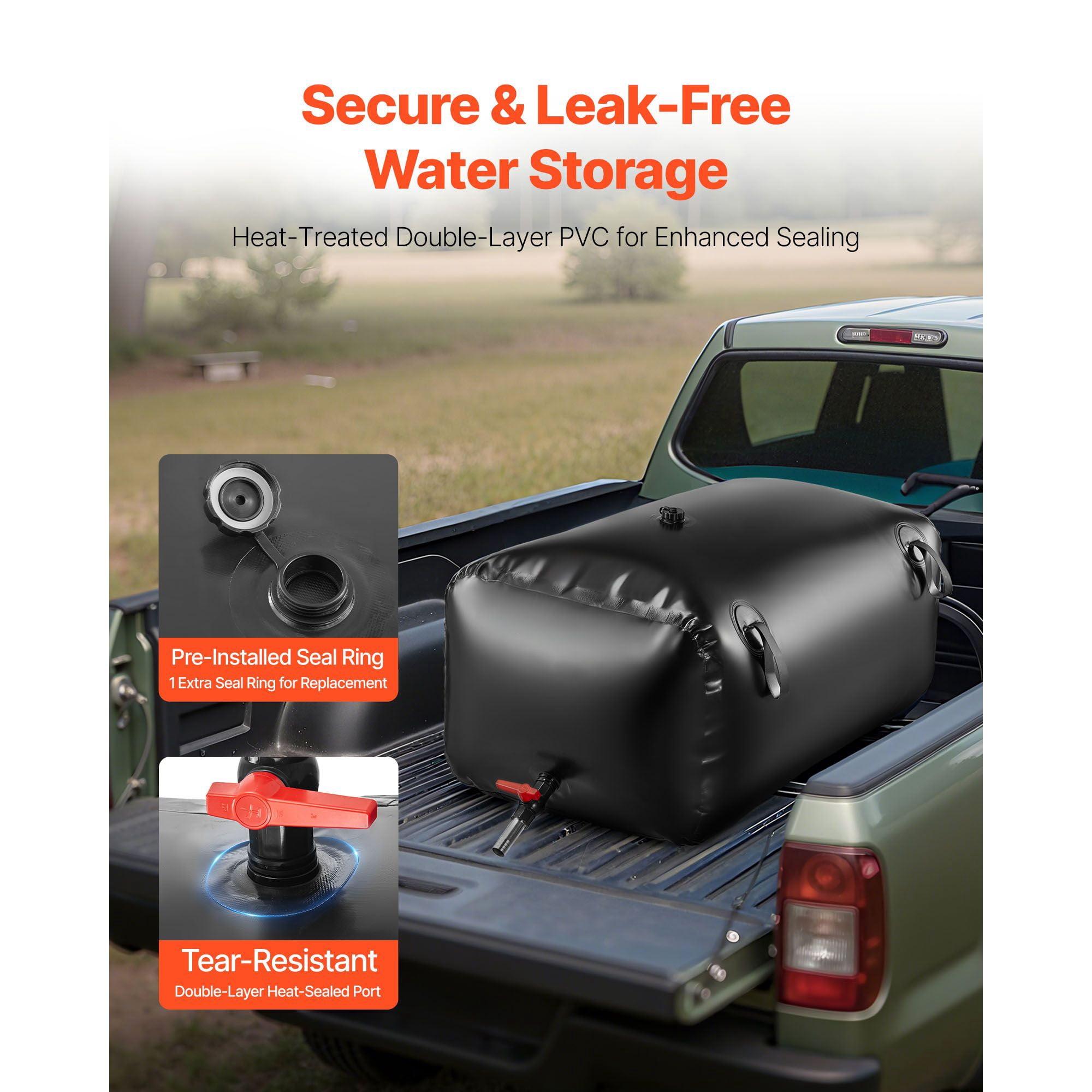 63.4 Gallon Water Storage Bladder with 1000D PVC, Collapsible, Leakproof, for Garden Irrigation RV Emergency Use