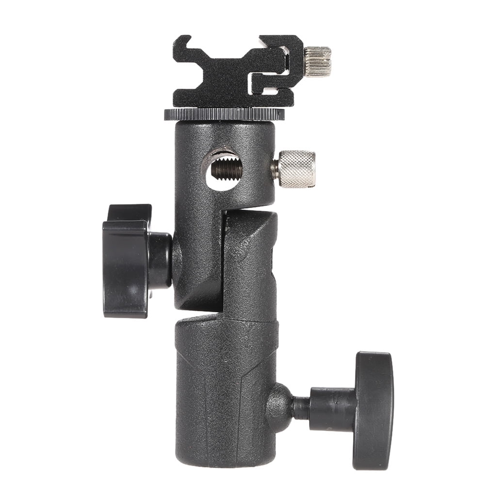 E Type Universal Metal Flash Hot Shoe Speedlite Umbrella Holder Light Stand Bracket with 1/4' to 3/8' Screw Mount Swivel Adapter