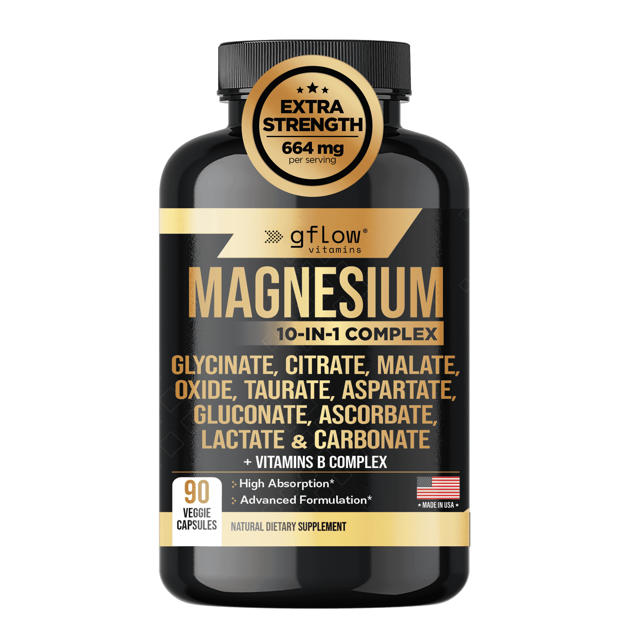 Magnesium 10-in-1 Complex | Glycinate + L-Threonate, Citrate, Malate, Taurate, Oxide, Aspartate, Gluconate, Orotate and Chloride + Vitamins B Complex
