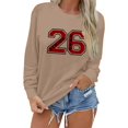 thumbnail image 3 of Women's Sweaters Basic Fall Pullover Sweatshirt with Letter Print Round Neck Layering Top Comfort Fit Chandail Femme Khaki M, 3 of 7