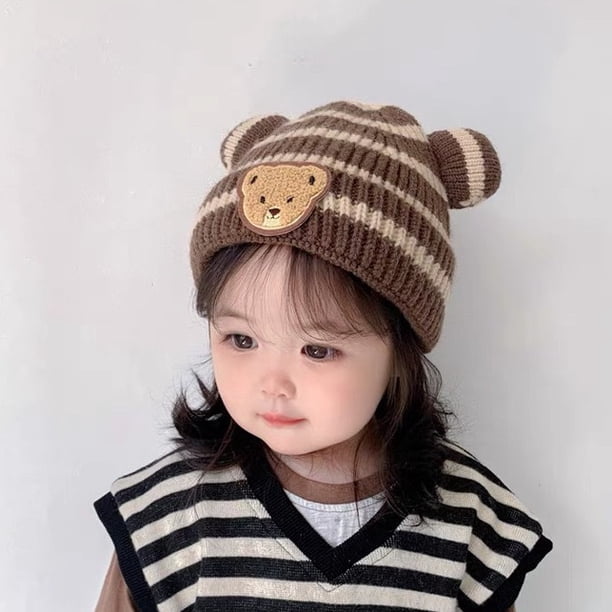 Gorro de bebé estilo otoño e invierno lindo gorro de punto con protección para los oídos para niños y niñas gorro de lana cálido de invierno marea