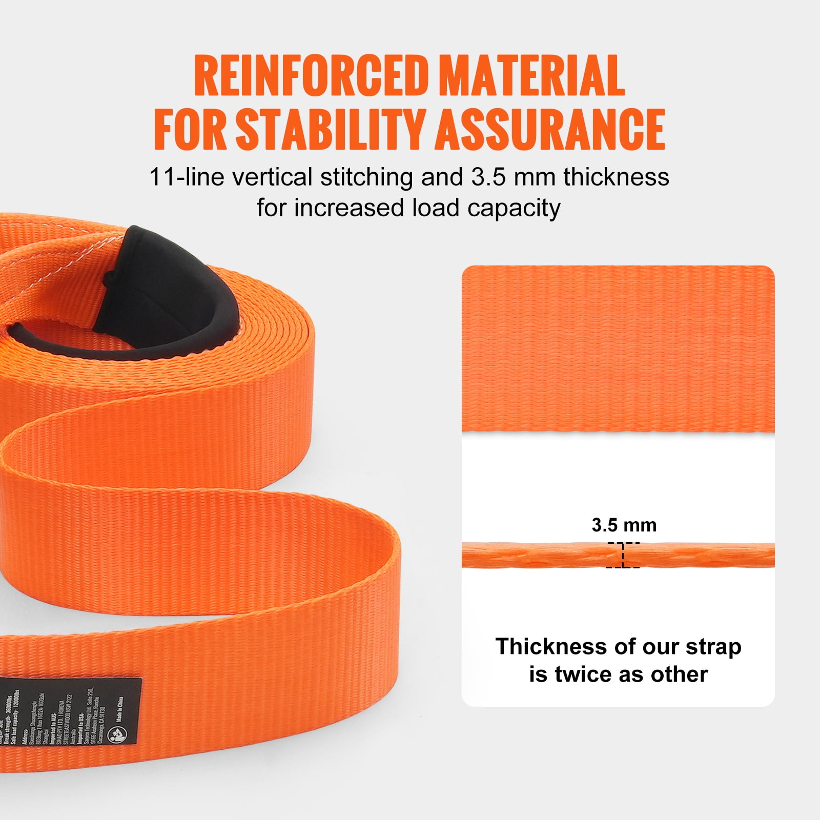 VEVOR Polyester Heavy Duty Tow Strap Recovery Kit 3" x 30 ft (MBS-36,000 lbs) Winch Strap,Triple Reinforced Loop,Snatch Strap + 2" Shackle Hitch Receiver + 3/4" D-Ring Shackles (2PCS) + Storage Bag