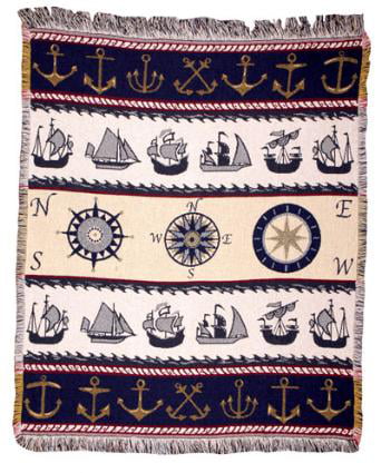sazana Harbour Anchor 100% Hand Woven Cotton Throw Blanket 50 x 60 inch