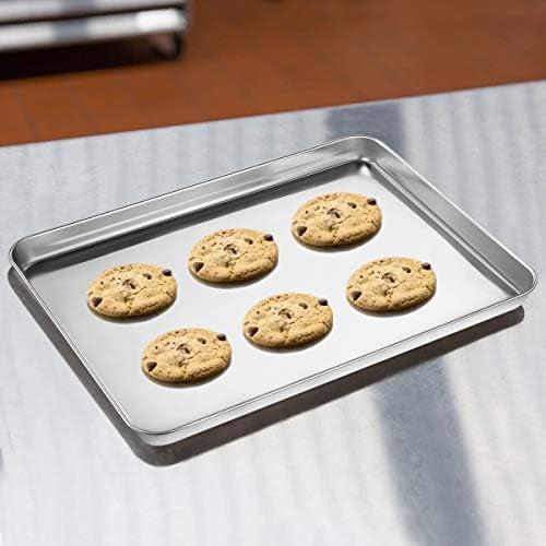 Baking Sheet with Silicone Mat Set, Set of 4 (2 Sheets + 2 Mats),  Stainless Steel Cookie Sheet Baking Pan with Silicone Mat, Size 9 x 7 x 1 inch, Non Toxic & Heavy Duty & Easy Clean