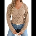 thumbnail image 2 of Suéter de Crochet para Mujer, Top de Larga Calada, Conjuntos de Otoño, Moda Caqui S, 2 of 10