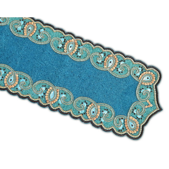 Handmade Bead Table Runner, Blue Table Runner, Designer Table Runner 13X36 Inch