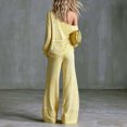 thumbnail image 4 of vdgthytj 2 Piece Sets for Women Striped Long Sleeve off Shoulder Tops Wide Leg Pants Fall Casual Loungewear Outfits(X-Small,Yellow), 4 of 6