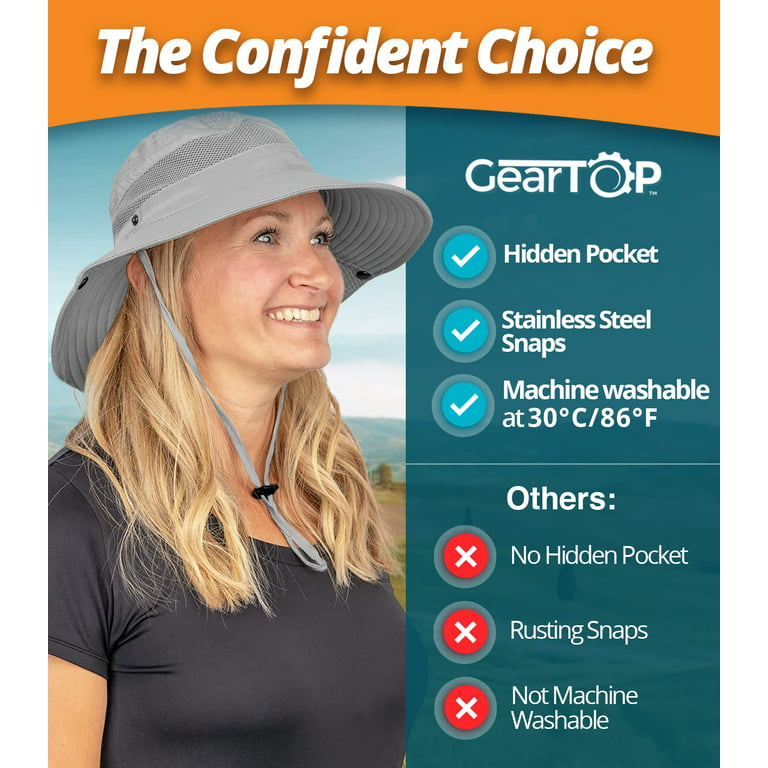 GearTOP Wide Brim Sun Hat for Men and Women - Mens Bucket Hats with UV  Protection for Hiking. Sun Hat Women UPF 50+ (Light Grey, 7-7 1/2)