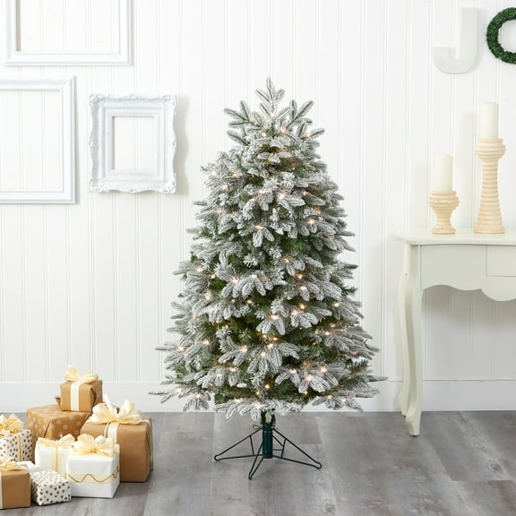 Nearly Natural 5' Prelit LED Flocked Fir Artificial Christmas Tree