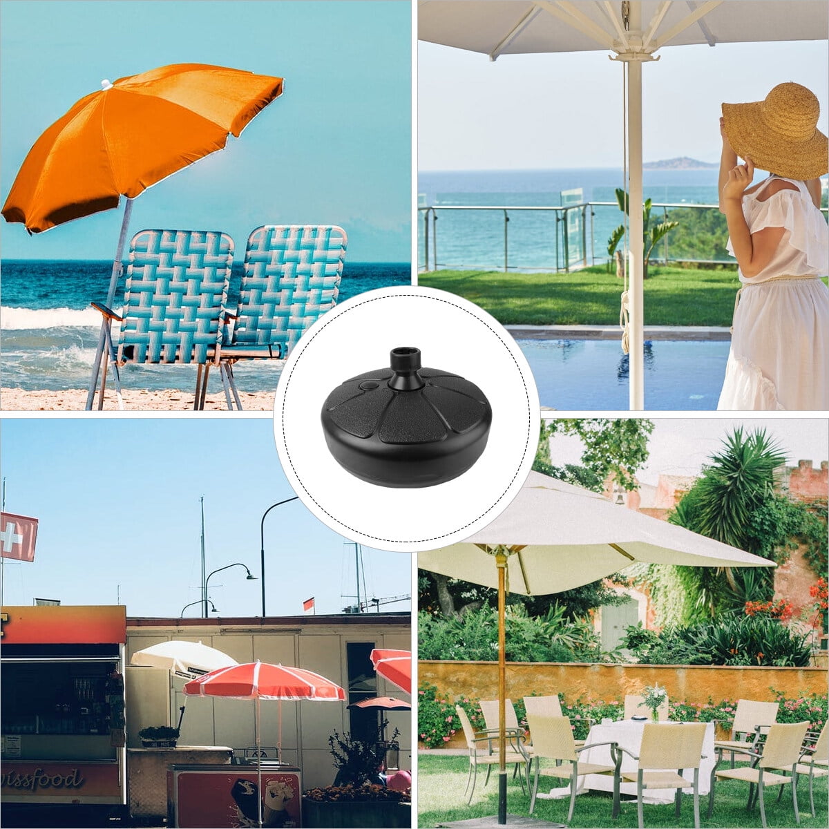 NUOLUX Black Round Patio Umbrella Bases, UV Resistant
