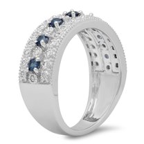 Dazzlingrock Collection 10K Round Blue Sapphire & White Diamond Ladies Bridal Anniversary Wedding Ring, White Gold, Size 6