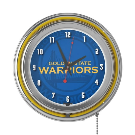 Golden State Warriors NBA Fade Chrome Double Ring Neon Clock - Blue, Gold