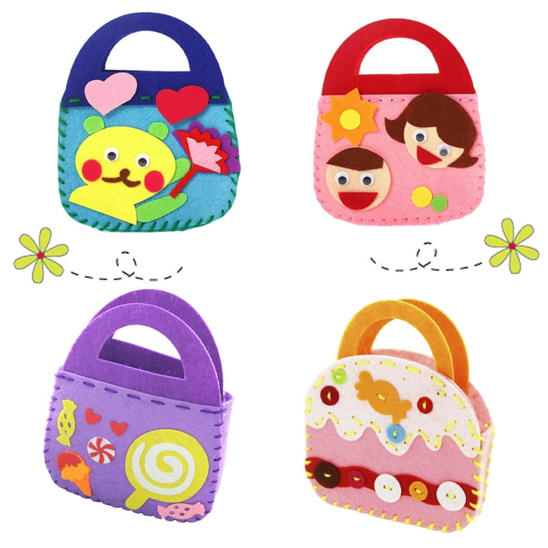 Lnkoo 4 Pack Kids Sewing Kits for BeginnersHandbag- Fun DIY Kids Craft and Sew Kits for Girls and Boys Set,Preschool Educational Toys- DIY Art Craft