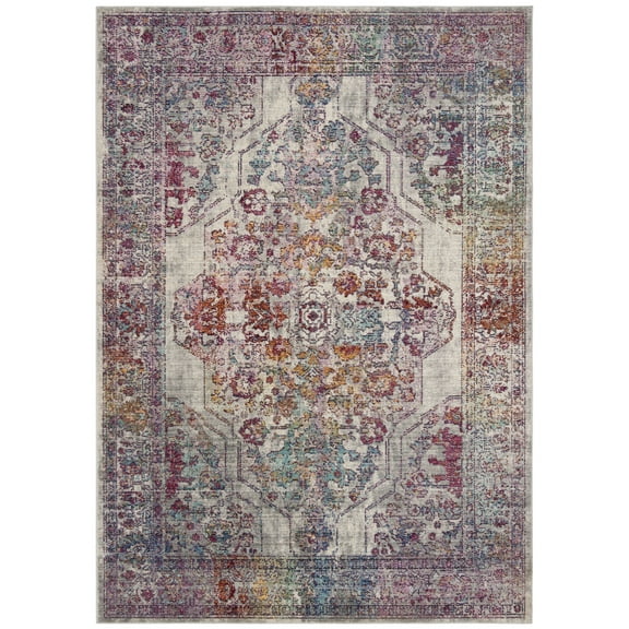SAFAVIEH Valencia Keighley Distressed Polyester Area Rug, Ivory/Red, 4' x 5'7"