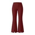 thumbnail image 5 of CQONEPT Women's Split Hem Flare Pants Elastic Waist Casual Office Elegant Cropped Dress Pant Trousers with Pockets Wine L, 5 of 7