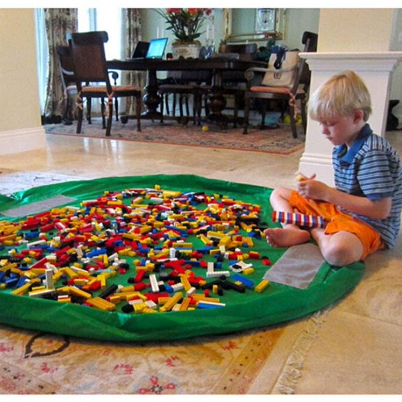Tapete de juego para niños de 60 pulgadas y 150 cm (verde), plegable, bolsa de almacenamiento para juguetes, organizador de juguetes para niños.