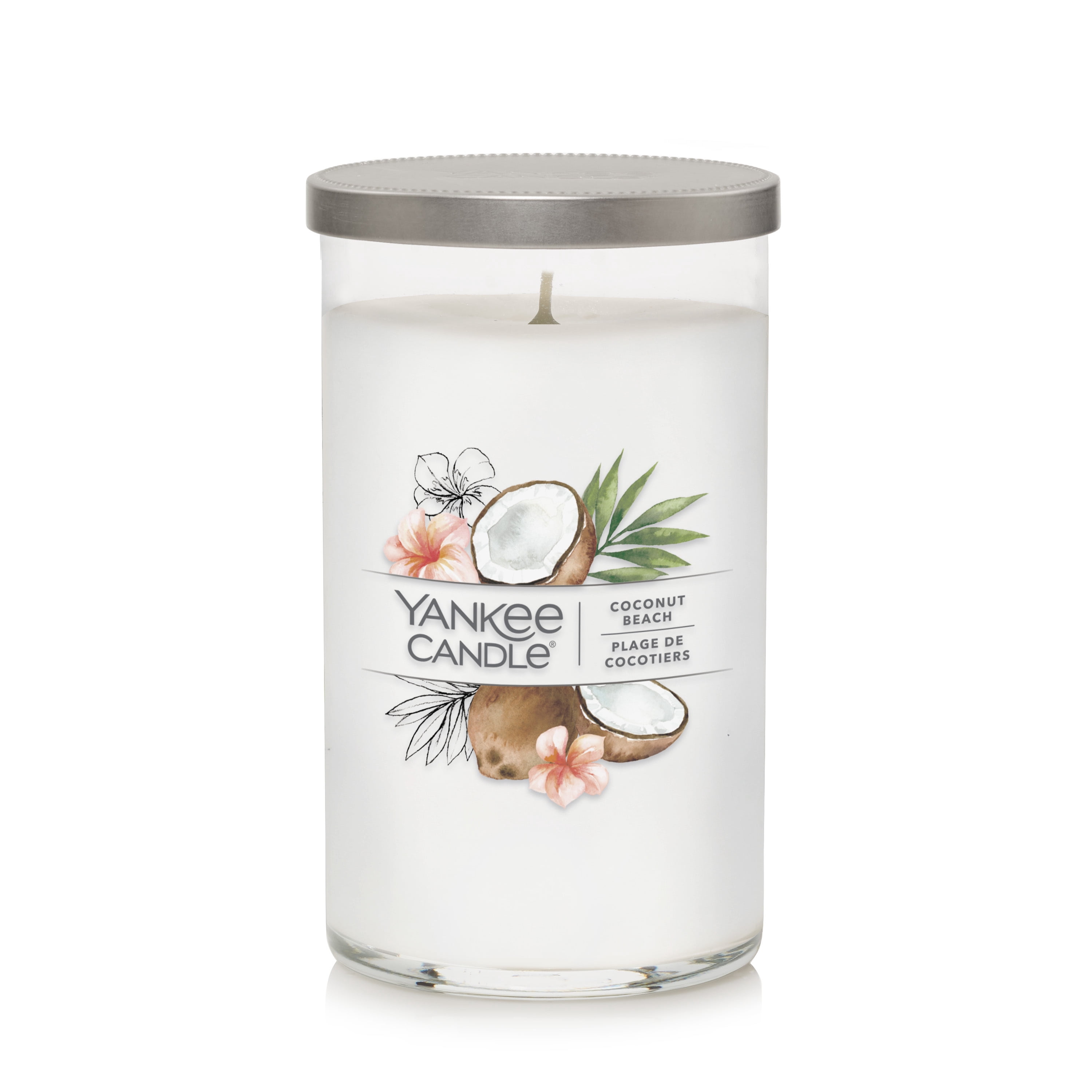 Bougie parfumée Yankee Candle Signature, plage de cocotiers, bougie pilier format moyen, parfumés avec jusqu’à 115 heures de temps de combustion, mélange de cire de soya pour un parfum constant
