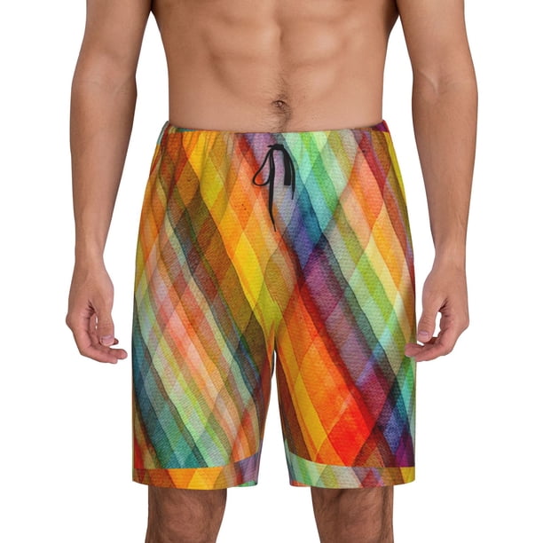 Fotbe Abstract Watercolors Tartan Pantalones Cortos de Pijama para Hombre, Ropa de Dormir, Pantalones de Pijama Cortos para Hombre-Large