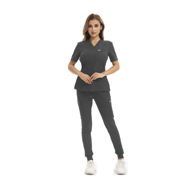 LYMAYTER Uniforme d'Infirmière pour Femmes TP-2TG Uniforme Médical Durable Couleur Unie Manches Courtes Ensemble de Travail Médical 2 Pcs