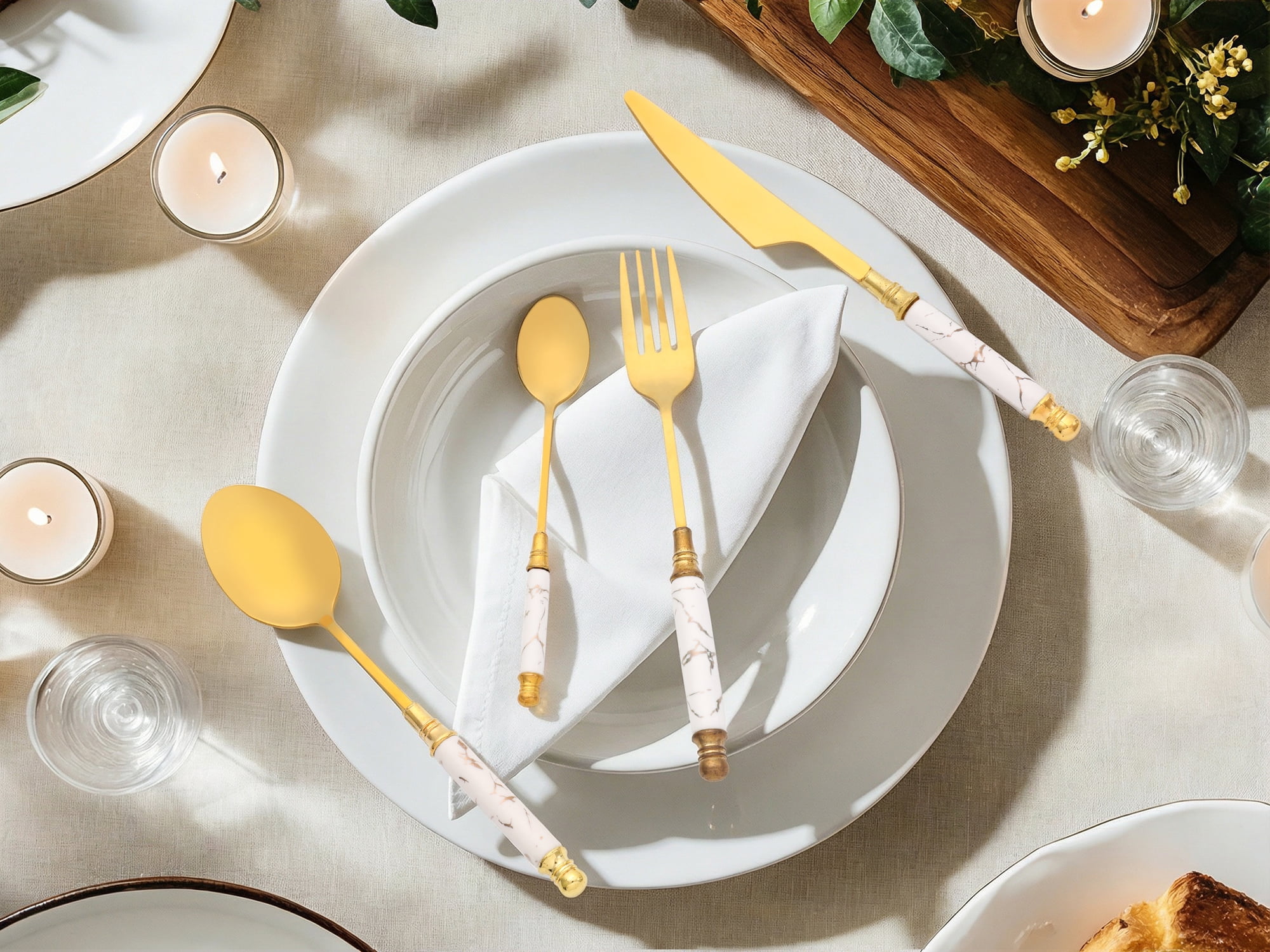 Unique Bargains 4Pcs Stainless Steel Flatware Set For 1 White