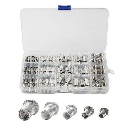 

FleinngHoz 150 Pieces Aluminum Threaded Rivet Nuts M3 M5 M6 Flat Head Industrial Assortment Set with Carrying Box Metalworking Accessories