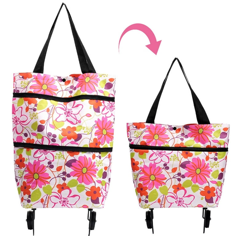 Shopping Trolley Bag, Reusable Portable Collapsible Shopping Bags, Foldable Shopping Cart with Wheels Grocery Bag Extra Large Utility Tote Bag for