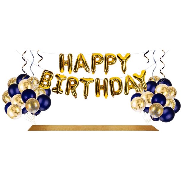 Happy Birthday Banner Blue And Gold 50Pc Navy Blue And Gold Party Decorations Kit - 12 Inch Blue Balloons & Gold  Confetti Balloons -