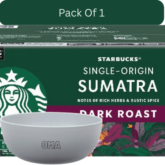 Starbucks Dark Roast K-Cup Coffee Pods, Single-Origin Sumatra, 72 ct. With White Bowl By OMA