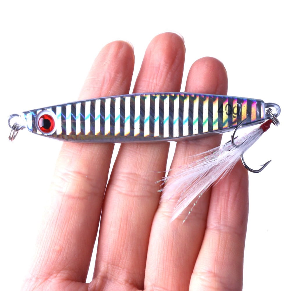 14pcs/set Lead Metal Jig Lure 14g-40g Spoon Bait Saltwater Fishing Feather Hook
