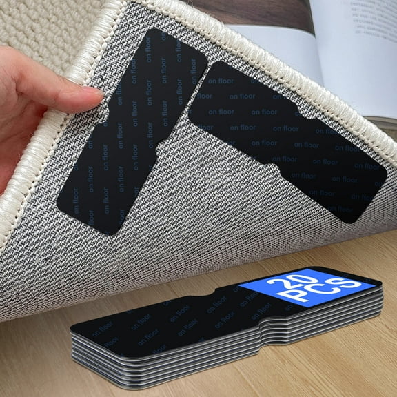 Non Slip Rug Carpet Grippers,ABCPOW 20 PCS Reusable Double Sided Carpet Tape Pads,Strong Adhesive Rug Grippers for Area Rugs,Keep Corners Flat,Hardwood Floor Carpet Tile Rug Pad,Removable&No Damaging