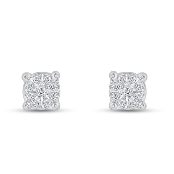 AFFY 1/10 Round Cut Natural White Diamond Stud Earrings With Miracle Setting In 14K Gold Over Sterling Silver (0.1 Cttw, I2-I3 Clarity)